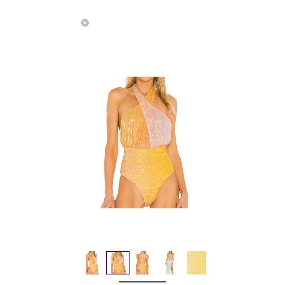 Rococo Sand Leal Halter Bodysuit NEW Metallic Size Large Orange Pink - Picture 3 of 12
